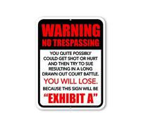 Honey Dew Gifts, Warning No Trespassing You Quite Possibly Could Get Shot, 9 Inch by 12 Inch, Trespassers Will Be Shot Sign, Metal No Trespassing Signs, Warning Sign, HDG-1305