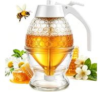 Honey Dispenser No Drip, Timtopno Glass Honey Container with Stand, 8 oz | Glass Body, Durable ABS Plastic Handle, Silicone Stopper, Honey Pot and Jar, Maple and Chocolate Syrup, Pancakes, Gift