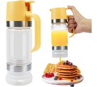 Honey Dispenser No Drip with Base, 12oz Glass Honey Jar pot with One-Press Mess-Free Pouring, Multi-Purpose Syrup Dispenser Honeys Container for Pancakes Coffee Tea Salad