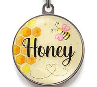 Honey Dog Tag - Add Any Name to Front & Text to Back - Premium Honey Bee Pet ID - Vibrant Yellow Honeycomb Inspired Design - 2 Sizes for Dogs & Cats