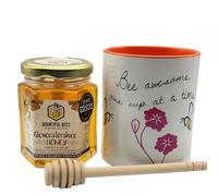 Honey Gift Set with Mug & Dipper - 227g British Gloucestershire Honey - Tea Lover Breakfast Gift - Bee Awesome Bundle by Bountiful Bees