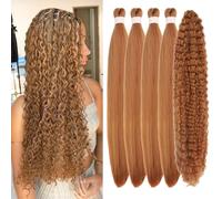 Honey Ginger Braiding Hair Pre Stretched Knotless Mermaid Braiding Hair for Boho Braiding Deep Wave Colour 350# Curly Boho Hair for Braiding (5 Packs)