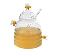 Honey Glass | Honey Storage Jar | Honey Container, Decorative Beehive Shaped Pot, Cartoon Jar Storage, Crystal Bee Dispenser, Cute Glass with Dipper and Lid for Home, Kitchen