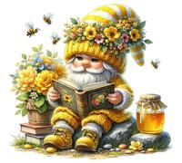 Honey Gnome Full DIY 5D Round Drill Diamond Art Kits for Adults 40x40cm | Reading Gnome Full DIY 5D Round Drill Gem Art Diamond Art Painting, Kits for Adults 40x40cm V8080; 5D round diamonds; canvas