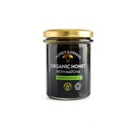 Honey & Greens Organic Raw Honey with Japanese Uji Matcha Green Tea, 200g | Polish multifloral honey with Uji Kyoto matcha, no added sugar, for tea, matcha lattes, toast, yoghurt, porridge and gifting