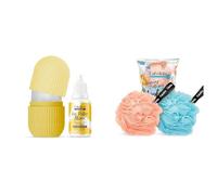 Honey Ice Roller Mixer 30ml Luxury Bathing Round Loofah for Men and Women (Peach and Sky Blue)