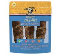 Honey I'm Home Natural Honey Coated Wheezy Wraps Buffalo Treats, 6" Trachea Wrapped in Lung, 3 Count