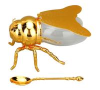 Honey Jar Bee Shaped Exquisite Decorative Glass Honey Pot Kitchen Jar for Home Hotel Restaurant Durable Zinc Alloy Material Compact Size 14.5 x 10.2 x 8.8cm Includes Dining Spoon (Gold)