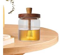 Honey Jar - Glass Container with Wooden Lid and Dipper, 500 ml Airtight Storage Pots, Transparent Pot for Storing Syrup Jam Sugar, Durable Kitchen | Easy Grip Design Home Dining Table De