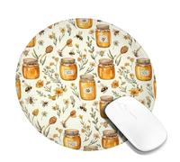 Honey Jar Small Mouse Pad, Rustic Botanical Bee Flower Fall Yellow Round Rubber Washable Aesthetic Mousepads for Desk Idea for Home Office Desk Laptop Gamers Gift Round 8x8 Inch
