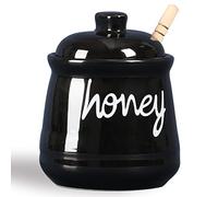 Honey Jar with Dipper and Lid, Ceramic Honey Pot 12oz, Black