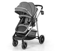 HONEY JOY 2 in 1 Convertible Baby Stroller, Folding High Landscape Infant Bassinet Stroller w/Reversible Seat, Removable Foot Cover, Adjustable Backrest & Canopy, Toddler Pushchair for Newborn (Gray)
