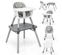 HONEY JOY 5-in-1 High Chair, Convertible Highchair for Babies and Toddlers/Kids Chair Table Set/Booster Seat/Infant Feeding Chair w/Safety Harness, PU Leather Cushion & Removable Food Tray (Gray)