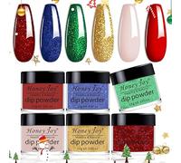 Honey Joy - 6 Tins Christmas Dipping Powder Set Red Green Blue Gold Nude Fine Powder Dip Nail Powder