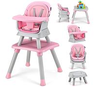 HONEY JOY 8 in 1 Baby High Chair, Convertible Highchair for Babies and Toddlers/Table and Chair Set/Building Block Table/Booster Seat/Stool/Toddler Chair with Safety Harness (Pink)