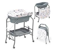 HONEY JOY Baby Changing Table with Bathtub, Foldable Infant Diaper Changing Station with Wheels, Storage Tray, Waterproof Pad, Portable Newborn Nursery Organizer Bath Stand for Boys Girls (Gray)