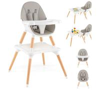 HONEY JOY Baby High Chair, 6-in-1 Convertible Wooden Highchair for Babies and Toddlers/Table Set/Toddler Chair with Safety Harness, 4-Position Removable Feeding Tray (Gray)