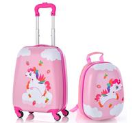 Honey Joy Carry On Luggage for Kids, 12" Toddler Backpack & 16" Travel Suitcase with Spinner Wheels, Durable ABS Hardshell, Lightweight Rolling Trolley Luggage Set for Baby Girls Boys, Pink Horse, S