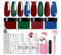 Honey Joy Dip Powder Nail Kit Starter, 4 Colors Christmas Glitter Red Green Blue Dipping Powder Liquid Set with Base Top Coat for Nail Art Manicure Salon DIY, Dip-7pcs-No.15