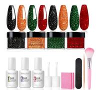 Honey Joy Dip Powder Nail Kit Starter, 4 Colors Halloween Christmas Green Red Black Orange Glitter Dipping Powder Liquid Set with Base Top Coat for Nail Art Manicure Salon DIY, Dip-7pcs-No.11