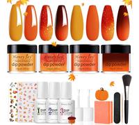 Honey Joy Dip Powder Nail Kit Starter, 4 Colors Halloween Pumpkin Orange Dipping Powder Liquid Set with Base Top Coat for Nail Art Manicure Salon DIY, Dip-7pcs-No.13