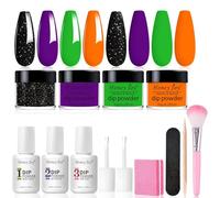Honey Joy Dip Powder Nail Kit Starter, 4 Colors Halloween Witch Black Pumpkin Orange Mystic Purple Dipping Powder Liquid Set with Base Top Coat for Nail Art Manicure Salon DIY, Dip-7pcs-No.10