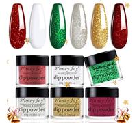 Honey Joy Dip Powder Set,Christmas Red Green Golden Glitter Fine Dipping Powder Colors No Need Lamp Cure,Like Gel Polish Effect,Even & Smooth Finishing (DP-Q-6pcs-10g/box) …