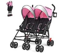 HONEY JOY Double Stroller, Compact Lightweight Stroller Side By Side, Adjustable Canopy, Cup Holder & Storage Bag, Travel Stroller for Airplane, Foldable Twin Umbrella Stroller for Infant and Toddler