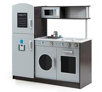 HONEY JOY - Kids Kitchen Playset, Pretend Play Set for Toddlers with Sink, Stove, Microwave, Large Storage Cabinet, Pretend Sound, Pretend Play Kitchen Set for Boys and Girls Ages 3+ (Grey)