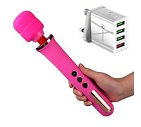 Honey Jungle Rechargeable Wireless Vibrator Wand Massager (5X Speeds 10x Modes Quiet Operation) inc Quick 4X USB Wall Charger Discreet Packaging (Pink/Gold)