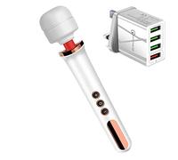 Honey Jungle Rechargeable Wireless Vibrator Wand Massager (5X Speeds 10x Modes Quiet Operation) inc Quick 4X USB Wall Charger Discreet Packaging (White/Gold)