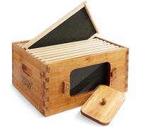 Honey Keeper Deep Brood Box with Window, 100% Beeswax Coated Beehive Kit with 10 Wooden Frames and Waxed Foundations for Langstroth Beekeeping