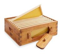 Honey Keeper Medium Super Brood Box with Window, 100% Beeswax Coated Beehive Kit with 10 Wooden Frames and Waxed Foundations for Langstroth Beekeeping