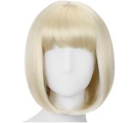 Honey Light Blonde Bob Wig, 11.8 in with Bangs, Heat-Resistant Synthetic Fiber, Realistic Scalp, for Women's Cosplay, Costume, and Everyday Use