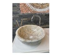 Honey Marble Round Vessel Sink, Stone Bathroom Countertop Basin, One Size - Beige, One Size