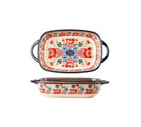 Honey Red Flower Ear Bowl Household Ceramics-Ear Rectangular Baking Pan (Large)