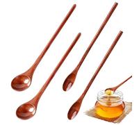Honey Spoon 4pcs Wooden Teaspoons Small Wooden Spoons Coffee Spoon with Long Handle for Mixing, Stirring, Eating(Two Styles)