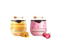 Honey+Strawberry Balm Lip Mask Set, Moisturizing Lip Care With Natural Oils for Day & Night, Repair Honey Bee Lips Balm Reduce Lip Lines & Wrinkle