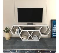 Decorotika Honey 120 Cm Wide Hexagonal Tv Unit For Tvs Up To 51" - White Marble Effect, White
