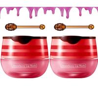 Honeybalm Lip Balm, Bee Balm Lip Balm Honey Pot, Propolis Lip Mask Moisture Lip Balm for Dry Cracked Lips, Bee Wax Lip Balm Lip Scrub Exfoliator with Lip Brush for Dark Lips (Strawberry)