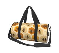 Honeybee Print Round Duffel Bag, Canvas Overnight Travel Tote Bag, Waterproof and Tear-Resistant.Foldable Weekend Travel Bag