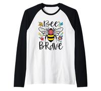 Honeybee with Colorful Wildflowers Bee Brave Motivational Raglan Baseball Tee