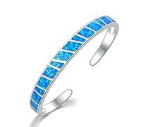 HoneybeeLY Blue Fire Opal Stone Open Bangles Silver Plated Adjustable Minimalist Bracelets Jewelry Best Gifts for Girl Woman