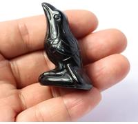 HoneybeeLY Raven Statue Natural Stone Black Obsidian Crow Sculpture Ornament Crystal Bird Figurine Creative Decoration,1 PCS