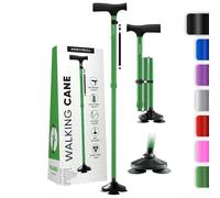 HONEYBULL Folding Walking Stick for Women and Men - Foldable, Adjustable, Collapsible, Free Standing Walking Stick, Pivot Tip, Heavy Duty, Folding Cane for Seniors & Adults (Green)