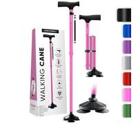 HONEYBULL Folding Walking Stick for Women and Men - Foldable, Adjustable, Collapsible, Free Standing Walking Stick, Pivot Tip, Heavy Duty, Folding Cane for Seniors & Adults (Pink)