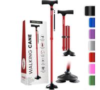 HONEYBULL Folding Walking Stick for Women and Men - Foldable, Adjustable, Collapsible, Free Standing Walking Stick, Pivot Tip, Heavy Duty, Folding Cane for Seniors & Adults (Red)