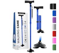 HONEYBULL Folding Walking Stick for Women and Men - Foldable, Adjustable, Collapsible, Free Standing Walking Stick, Pivot Tip, Heavy Duty, Folding Cane for Seniors & Adults (Blue)