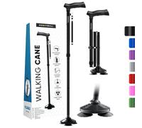 HONEYBULL Folding Walking Stick for Women and Men - Foldable, Adjustable, Collapsible, Free Standing Walking Stick, Pivot Tip, Heavy Duty, Folding Cane for Seniors & Adults