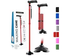HONEYBULL Walking Cane for Men & Women - Foldable, Adjustable, Collapsible, Free Standing Cane, Pivot Tip, Heavy Duty | Walking Sticks, Folding Canes for Seniors & Adults (Red)